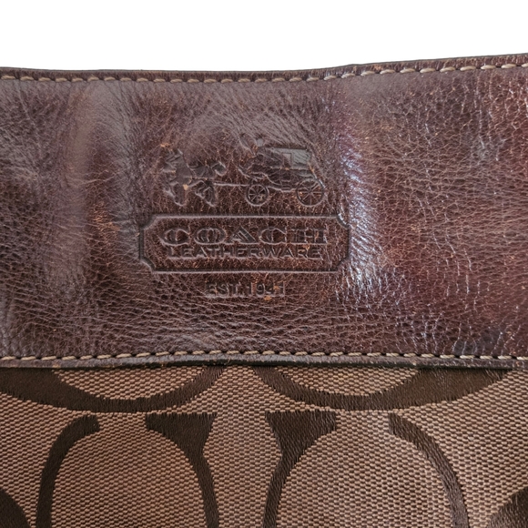 Coach 12674 Zoe Signature Logo Hobo Bag Brown Jaquard Shoulder Purse Large - Picture 3 of 14